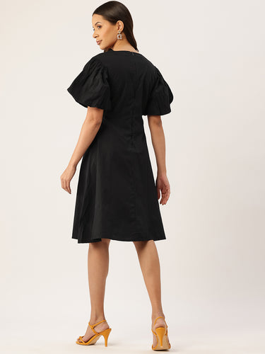 Puff Sleeve Fit & Flare Dress